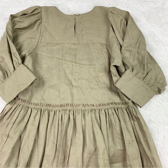 R.G.Kane Stella linen mini dress in olive green ruffle hem Made in USA - Picture 12 of 12